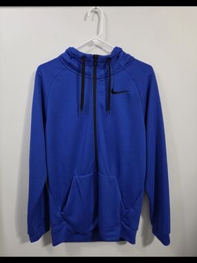 Nike Royal Blue Full-Zip Hoodie with Black Swoosh - Mens Sm